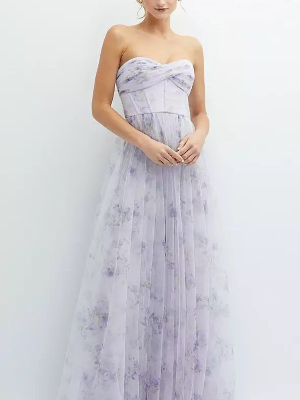 Dessy Collection Odette Floral Strapless Lilac Haze Garden Style 3129FP Size 12